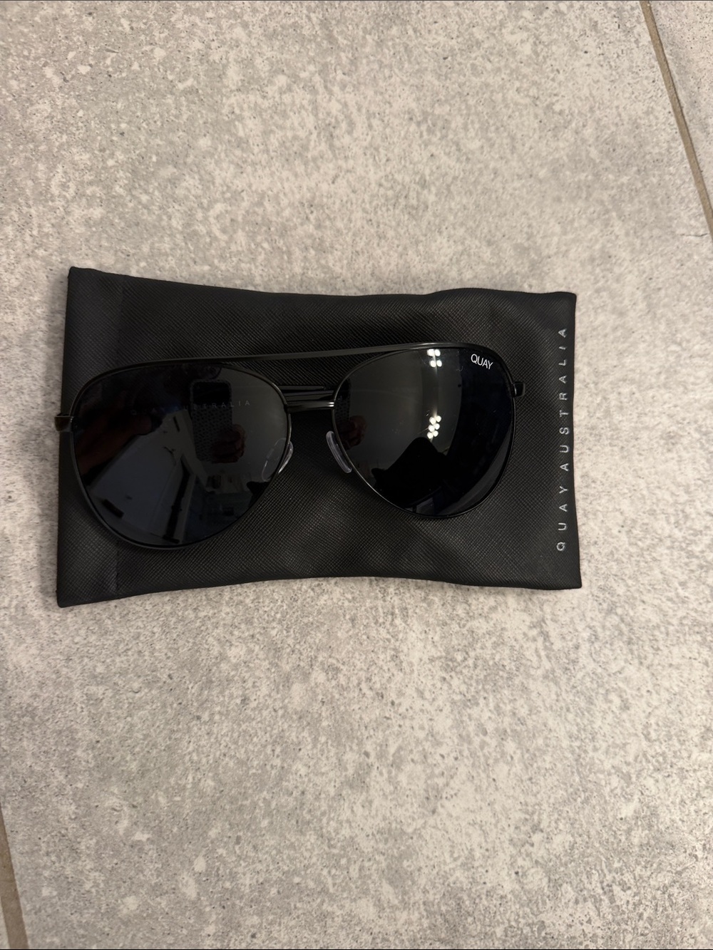 Quay Australia Black Aviator Sunglasses with Dark Lenses